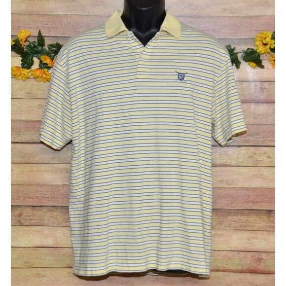 Ralph Lauren Chaps Golf Yellow Striped Polo Shirt Size L 1/4 Button Up Logo - Picture 1 of 7